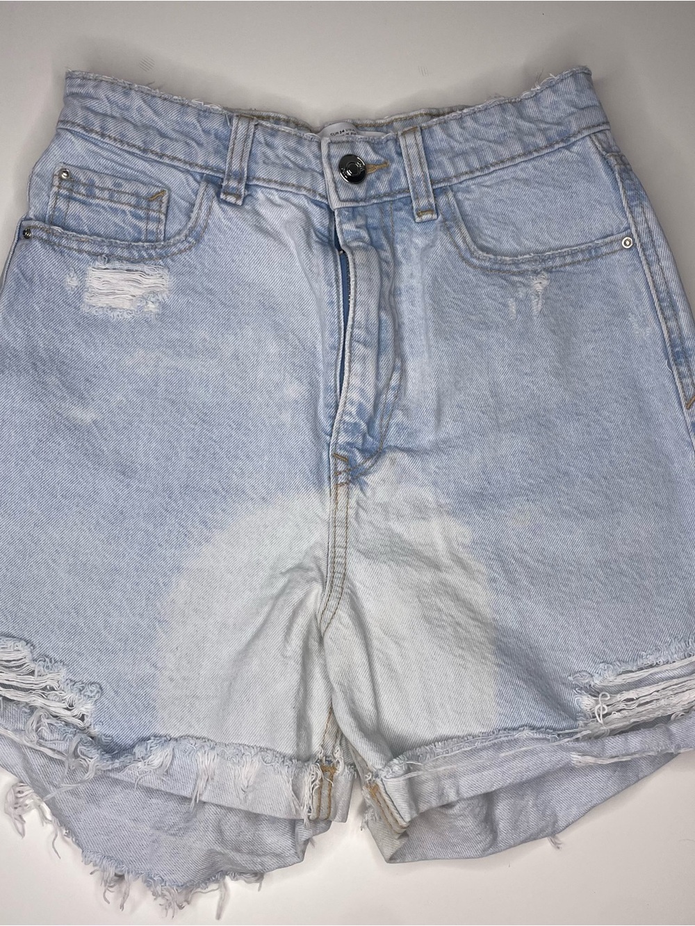 Zara High-Waist Light Blue Distressed Denim Shorts